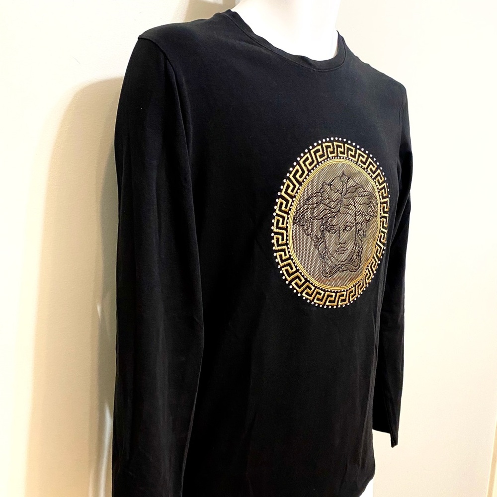 Versace Black Long Sleeve Tee with Gold Medusa Emblem - Picture 4 of 4